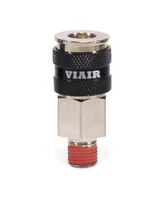 1/4" NPT - (M) Automatic Coupler - Steel / Nickel Plated w/ black sleeve & Etched Viair Logo - 10pc