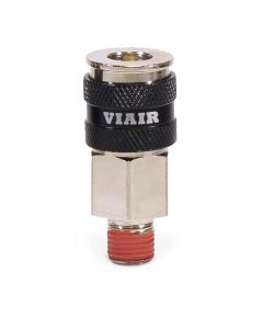 3/8" NPT - (M) Automatic Coupler - Steel / Nickel Plated w/ black sleeve & Etched Viair Logo-2pc