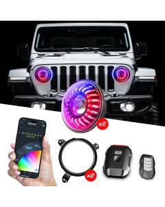 XKGLOW MX-7IN-JP-KIT-JL 7" Headlight XKmax RGBW 19-Pres Kit with Mounting Brackets & App Control 2pc for 19-26 Jeep Wrangler JL & Gladiator JT