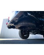 mbrp 2.5 inch dual rear exit catback gladiator jt black tips installed on Gladiator